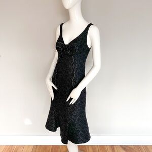 Rickie Freeman Teri Jon Jacquard Black Midi Evening Dress Wool Silk Sleeveless